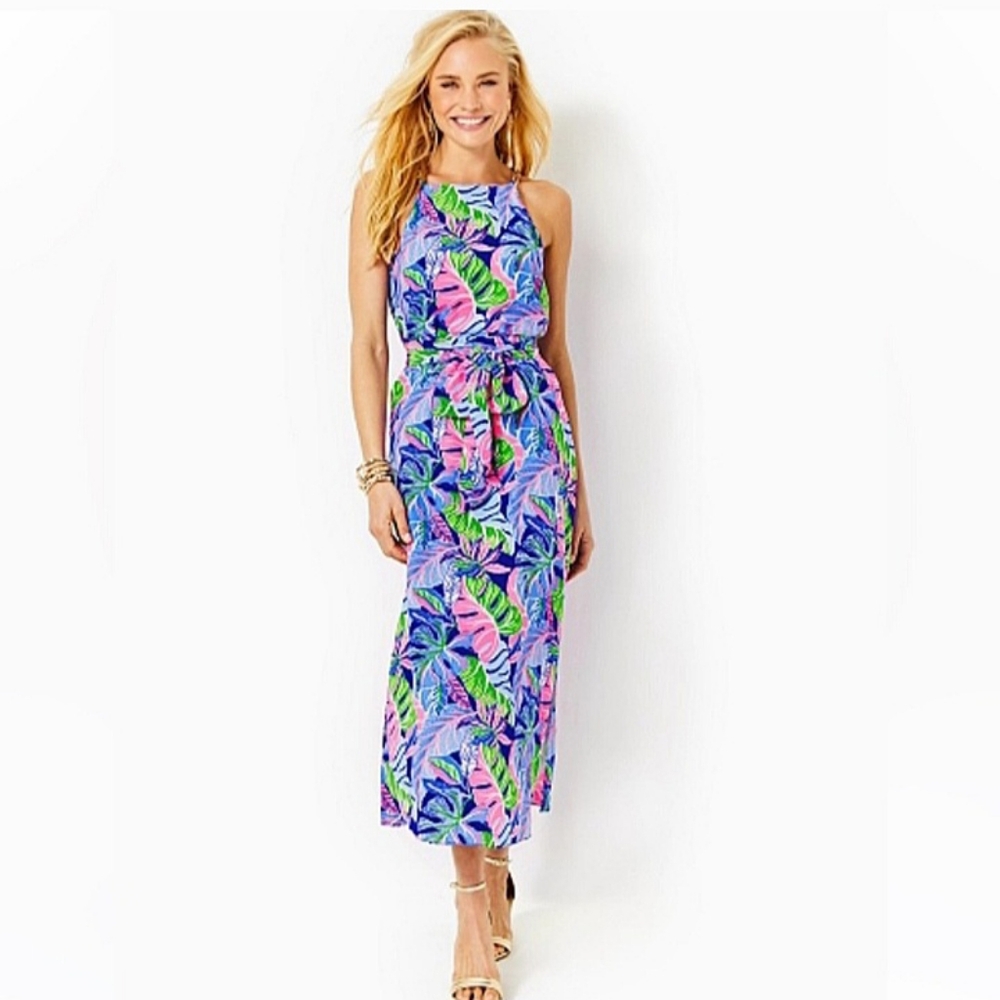 Lilly Pulitzer Joannah Silk Multicolor Midi Dress Women's Sz 8 Resort Tropical